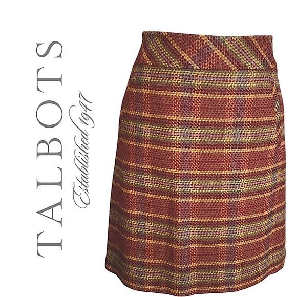 Talbots Autumn Tones Plaid Tweed Wool Pencil Mini Skirt Lined New With Tags - Picture 1 of 13